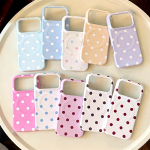 Coque de téléphone INS style coréen, couleur bonbon, à pois, pour iPhone 14 15 16 17 Pro Max, avec dos givré et chargement magnétique sans fil - Product Image 1