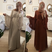 Dernières créations de robes longues turques Abaya pour femmes, vêtements islamiques de Dubaï, robe de soirée modeste à manches bouffantes en mousseline de soie Abaya