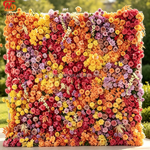 Mur floral artificiel coloré et élégant, 8x8 pieds, rectangulaire, réutilisable, en soie, pour la décoration de mariage - Product Image 1