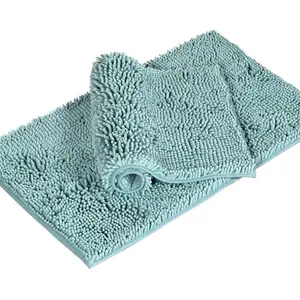 Hot Verkoop 100% Polyester Stof Zacht Microfiber Extra Absorberende Chenille Noodle Antislip Badmat 2 Set