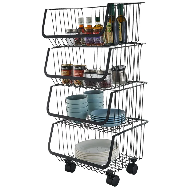 Vegetable Storage Cart Kitchen Rugged Multi-functional Storage Rack with 4 Wheels Modern