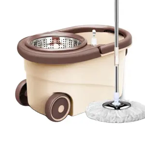 Conjunto de esfregão e balde giratório Magic 360 para chão com rodas, esfregão giratório de algodão com balde e espremedor