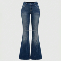 Jeans évasés personnalisés avec strass pour femmes, pantalon en denim vintage brodé en croix, taille haute, coupe bootcut, fabricant OEM