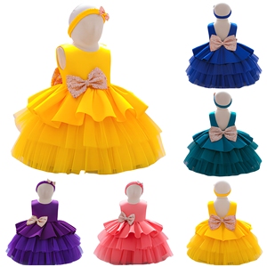 Abiti Eleganti per Bambine di 3 Anni, 6 Colori Assortiti, Vendita all'Ingrosso, Ricamati con Volant Rossi per Feste - Product Image 1