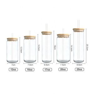 Vente en gros de verres à bière, pots Mason, tasses et mugs en verre borosilicate de haute qualité de 16oz et 20oz, avec couvercles et pailles, supports vierges pour sublimation, gobelets de boisson - Product Image 2