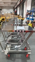 Chariot élévateur mobile hygiénique à ciseaux en acier inoxydable 304, capacité 800 kg, élévation 1,5 m pour pharmacies, cosmétiques et zones de travail médicales