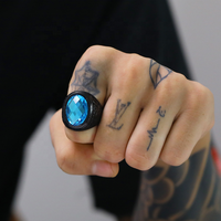 Bague vintage en acier inoxydable incrustée d'agate noire et de turquoise avec sertissage à griffes, pierres de laboratoire, bijoux pour homme
