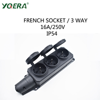 Prise de courant extérieure universelle étanche de type Schuko 3 voies, norme française, avec couvercle, indice de protection IP54, 250V 16A CE/ROHS