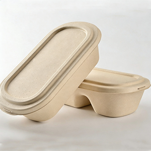 Boîte à lunch rectangulaire jetable en pulpe de bambou, très vendue, pour emporter, conteneur alimentaire biodégradable - Product Image 4