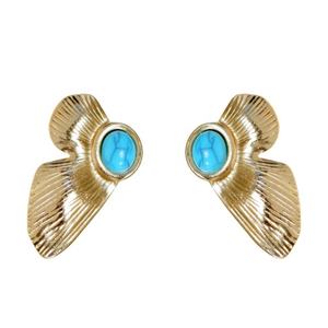 Pendientes de Moda 2024, Aros de Acero Inoxidable con Baño de Oro de 18k, Diseño Único de Alas de Mariposa en Turquesa Azul - Product Image 1