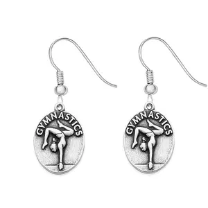 2019 ovale forme charmes bijoux en argent antique sur mesure sport pendentif gymnastique boucles d'oreilles en gros