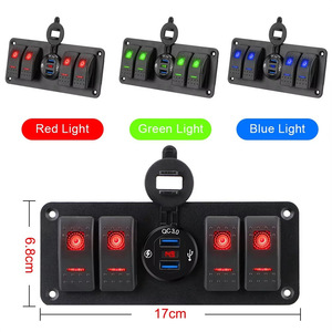 Yuhe YH-DH5-QB 4-Gang Rocker <b>Switch</b> with Dual USB Charger QC3.0 IP65 Waterproof 12V-24V DC for Off-Road Vehicles - Product Image 3