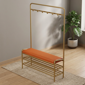 SENYU Modern Gold Metal <b>Coat</b> <b>Rack</b> <b>with</b> 6 Hooks and 3 <b>Shoe</b> Shelves Multipurpose Entryway <b>Storage</b> <b>Bench</b> Furniture - Product Image 6