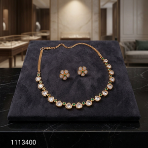 Elegant CZ Crystal Tennis <b>Chain</b> Necklace Set Flower <b>Stud</b> <b>Earrings</b> Emerald Green Stone Minimalist Party Wear Jewelry - Product Image 2