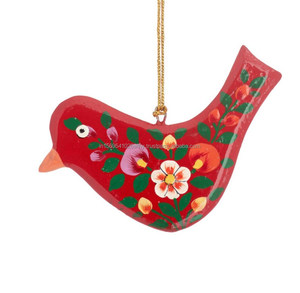 Magnifique ornement d'oiseau en bois artisanal avec motifs floraux pour la décoration de l'arbre de Noël - Product Image 2
