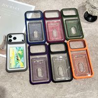 Coque de téléphone rigide colorée en PC avec fenêtre d'objectif rabattable, accessoire de protection mobile avec support de cadre d'appareil photo et fente pour cartes pour iPhone 17