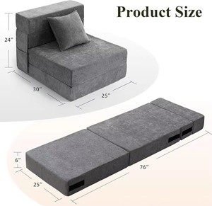 Sofá Cama Modular de Una Plaza, Convertible, Plegable, Minimalista, para Sala de Estar, Color Gris - Product Image 4