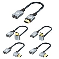 Câble Mini HDMI vers HDMI femelle 4K 60Hz 90 degrés, cordon d'extension tressé en nylon pour ordinateurs portables, moniteurs, téléviseurs HD, électronique grand public