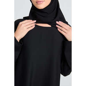 Nero elegante ufficio signora manica lunga abito con colletto quadrato dimensione libera modello solido un pezzo di Design leggero prezzo a buon mercato - Product Image 1