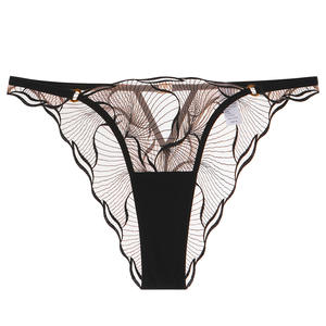 Сексуальные женские ультратонкие прозрачные трусики-стринги с вышивкой и кружевом в клетку, низкая посадка, нейлон, хлопок, дышащая вставка - Product Image 6