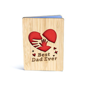 Carte de voeux en bois gravée au laser Cadeaux de fête des pères personnalisation gratuite Meilleur papa avec du vrai bambou - Product Image 1
