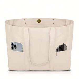 Sac fourre-tout en toile - Sac fourre-tout utilitaire avec 2 poches avant et une pochette pour ordinateur portable, sac fourre-tout robuste pour tous les jours - Product Image 3