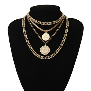 Set di 4 Collane con Ciondolo Rotondo Multistrato in Oro/Argento, Stile Hip Hop Esagerato, Catena Spessa Retrò - Product Image 3