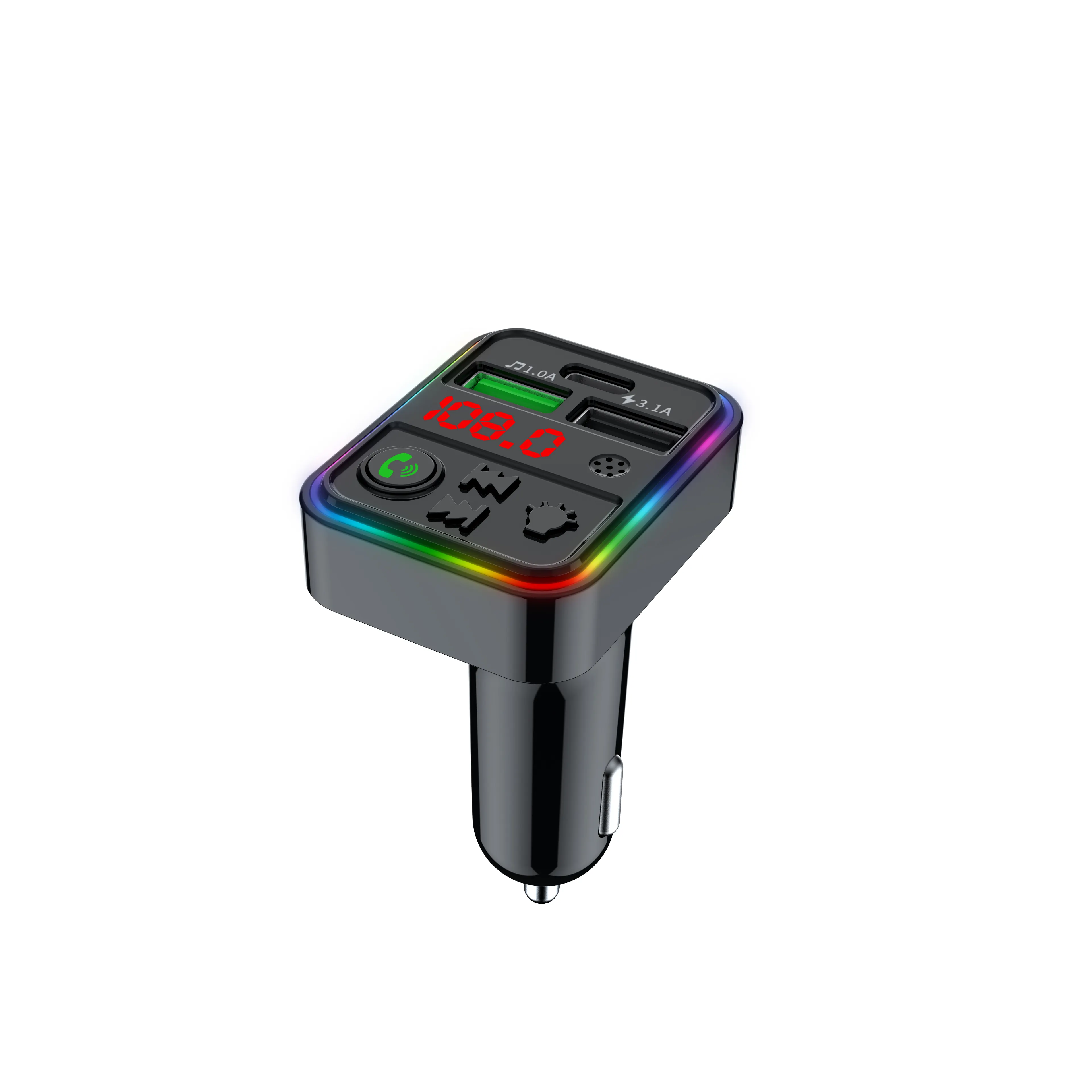 F18 FM 송신기 자동차 급속 충전기 듀얼 USB 타입 C 고속 충전 블루투스 5.0 자동차 키트 오디오 MP3 플레이어 FM 변조기