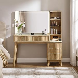 SENYU Coiffeuse moderne en chêne avec miroir éclairé et tiroirs de rangement pour chambre à coucher - Product Image 2