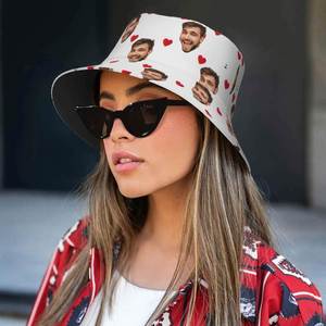 Unisex Personalized Photo Bucket Hat Custom <b>Love</b> Print Fisherman Style with Cartoon Pattern Woven Fabric One Piece Custom Gift - Product Image 3