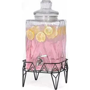 Dispensador de jarra de cristal de 10L, recipiente para bebidas con tapa de vidrio