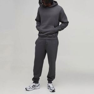 Dark Grey Hoodie <b>Jogger</b> Pants Tapered Plain Custom <b>Men</b> Two Piece Sweatsuit - Product Image 4
