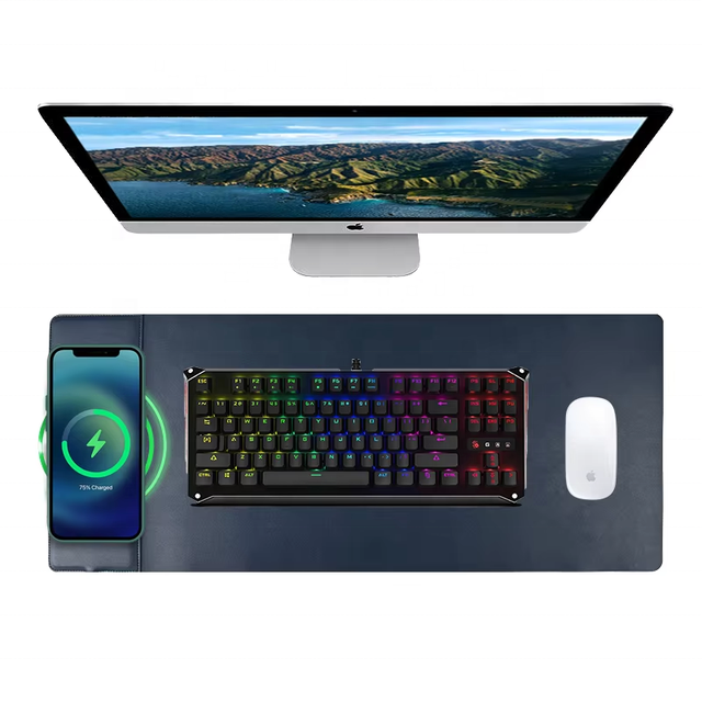 2024 New Product Ideas Wireless Charger Desktop Mat Gaming Mat Leather Mouse Pad Large Custom Logo Desk Pad Factory Price