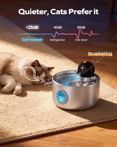 Fontaine à eau automatique pour chat en acier inoxydable 304, ultra-silencieuse, distributeur d'eau pour animaux de compagnie, fontaine à eau filtrée pour chien de 2,6 L - Product Image 3