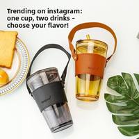 Gobelet en verre portable avec sangle pour boissons glacées, café, smoothies et eau, avec couvercle et paille