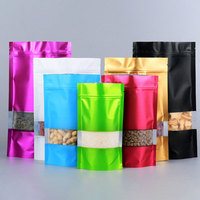 Sacs en plastique refermables mats personnalisés avec fenêtre, pochettes debout avec fermeture éclair, sacs en mylar noir