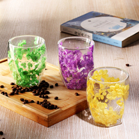 Taza de Vidrio de Borosilicato de Doble Pared de 300 ml, Diseño Moderno, con Decoraciones de Flores Secas, para Café y Leche