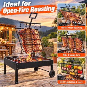 Parrilla de Carbón con Parrilla de Altura Ajustable sobre Dos Ruedas para Asado Argentino y Cocina en el <span class=keywords><strong>Patio</strong></span> - Product Image 4