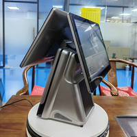 Terminal de point de vente tout-en-un à double écran tactile plat de 15,6 pouces, Windows 11, processeur Intel i5 intégré, imprimante thermique 80 mm intégrée