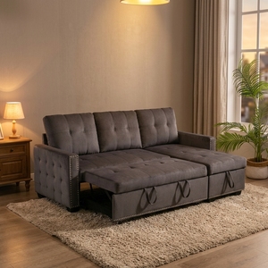 Reliable Quality L-Shaped Convertible <b>Sofa</b> Bed With Soft Cushion Support For 4-Seater Comfortable Living Room Or Outdoor Use - Product Image 4