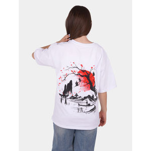 Japanese Style Unisex Oversized Breathable Eco-Friendly Quick Dry Short Sleeve Cotton <b>Tee</b> <b>White</b> Sakura T-Shirt Promotional - Product Image 1