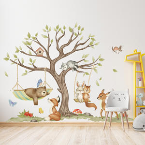 Cartoon piccolo orso e volpe adesivi da parete Design creativo dell'<span class=keywords><strong>albero</strong></span> per la decorazione autoadesiva in PVC per bambini - Product Image 3