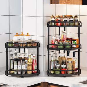 Organisateur de comptoir de cuisine étagère d'angle à 2 niveaux bocaux d'assaisonnement support de stockage de bouteilles support d'angle - Product Image 3