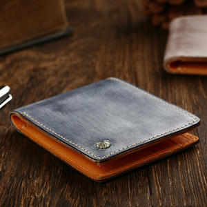 หนังวัวหนังผักฝังด้วยเล็บสีเงินหนังผักฝังขี้ผึ้งด้านเรียบง่ายกระเป๋าสตางค์สั้นผ้าความมั่งคั่ง - Product Image 6