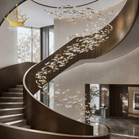 Lustre Sculptural en Verre Plaqué Or et Argent Personnalisé, Suspension Multi-Gouttes pour Villa, Hall d'Hôtel, Escalier