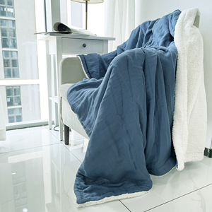 Mantas peludas azules para invierno, envío gratis, manta gruesa suave de doble capa para invierno, precio de muselina de algodón orgánico personalizado - Product Image 4