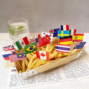 Stuzzicadenti in Legno Ecologici Usa e Getta con Bandiere Nazionali Assortite per Decorazione di Torte e Alimenti - Product Image 3