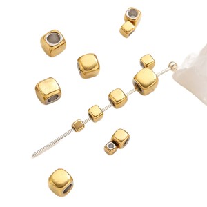 Geometric Square <b>Spacer</b> Beads | PVD Gold Plated Stainless Steel Large Hole Metal Beads for DIY Bracelet Necklace Jewelry Making - Product Image 5