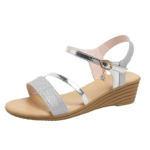 Women Sequin Color Block European and American Wedge <b>Sandals</b> Summer New Open-Toe Buckle <b>Sandals</b> Wholesale - Product Image 5