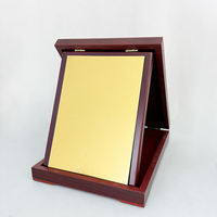 Plaque de reconnaissance d'entreprise personnalisée en bois avec boîte pliante doublée de velours, plaque dorée de luxe autoportante pour récompense de performance